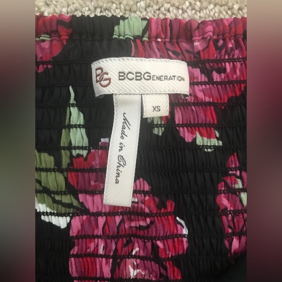 BCBGeneration Black and Pink Strapless Rose Print Dress, XS - Picture 4 of 4